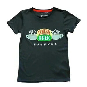 Friends T-Shirt Central Perk Graphic Print Cropped Fitted Y2K Baby Tee Black XS